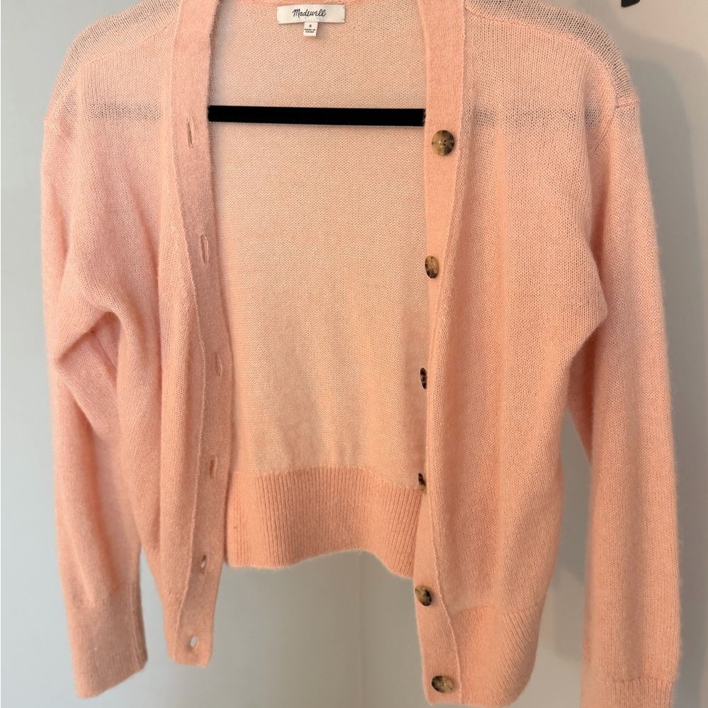 Madewell Peach Pink Button-Front Knit Cardigan